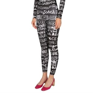 Dolce & Gabbana Black and White Logo Print Leggings